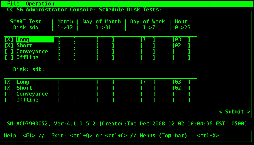 Diagnostic Console--Schedule Disk Tests