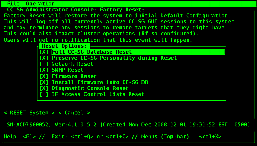 Diagnostic--Reset CC-SG Factory Configuration
