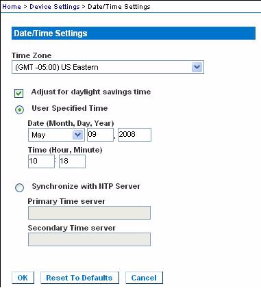 date time settings page