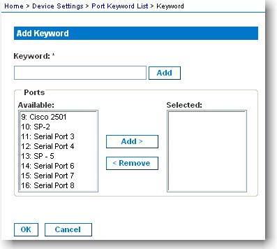 Add Port Keyword Page